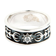 Diamond Tribal Sterling Silver Band Ring