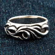 Tribal Sterling Silver Carved Band Mens Ring