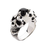 Onyx Devil Skull Sterling Silver Biker Ring