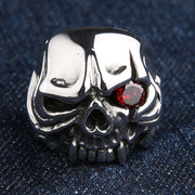 Red Eyes Vampire Skull Sterling Silver Biker Ring