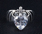 Diamond Heart Bat Wings Sterling Silver Ring
