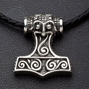 Big Silver Thors Hammer Mens Pendant Necklace-Bikerringshop