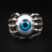 925 silver blue eyeball claw gothic ring
