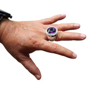 Sterling Silver Huge Natural Amethyst Bishop Ring on Hand
