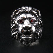 red garnet eyes lion ring for men