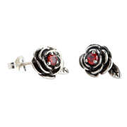Red Rose Sterling Silver Earrings
