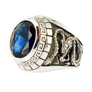 Sterling Silver Japanese Tiger Dragon carved Mens Sapphire Ring