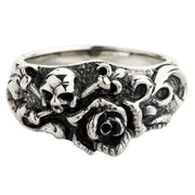 Silver Carved Skull and Rose Gothic Rings