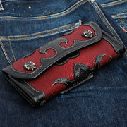 trifold real leather men's biker wallet